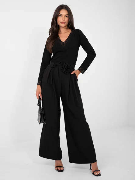 Pantaloni Dama Elegant, Guler inalt, RUE PARIS, Negru Eleganta Office