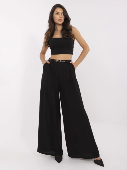 Pantaloni Dama Larga, Guler inalt, ITALY MODA, Negru Eleganta Office