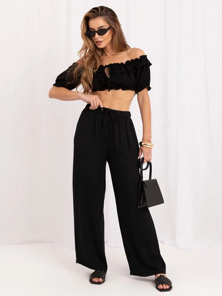 Pantaloni Dama Lunga, Larga, LUNA&MIELE, Negru