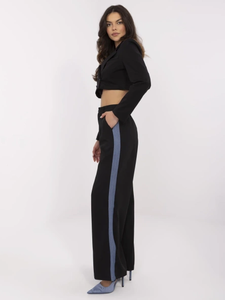 Pantaloni Dama Larga, Guler inalt, Vinceotto, Negru Casual
