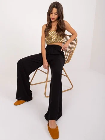 Pantaloni Dama Larga, Guler inalt, LAKERTA, Negru Eleganta Office