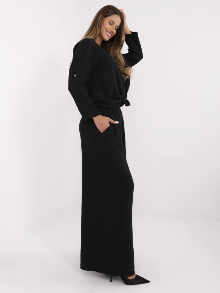 Pantaloni Dama Larga, Guler inalt, ITALY MODA, Negru Casual