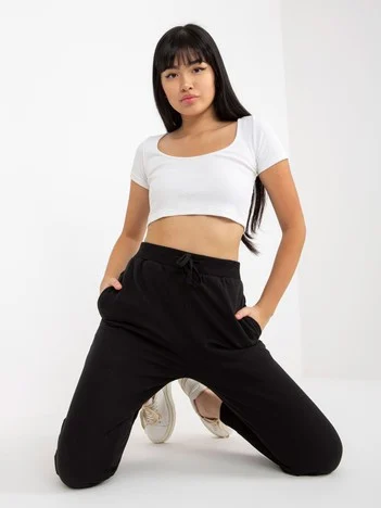 Pantaloni Dama Mansete elastice, Guler inalt, Mayflies, Negru Casual Marimi Mari