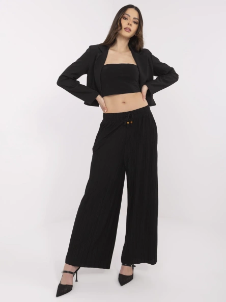 Pantaloni Dama Larga, Guler inalt, Sublevel, Negru Casual