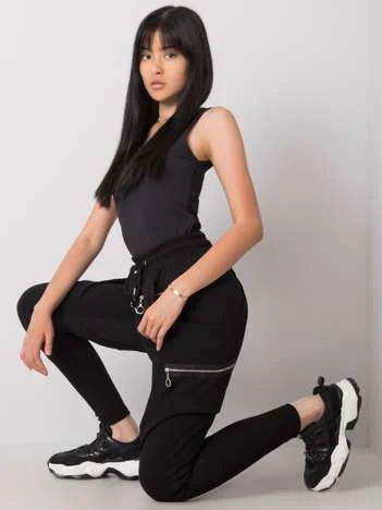 Pantaloni Trening Dama Lunga, Conica, ex moda, Negru Casual