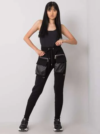 Pantaloni Trening Dama Lunga, Bumbac, ex moda, Negru Casual