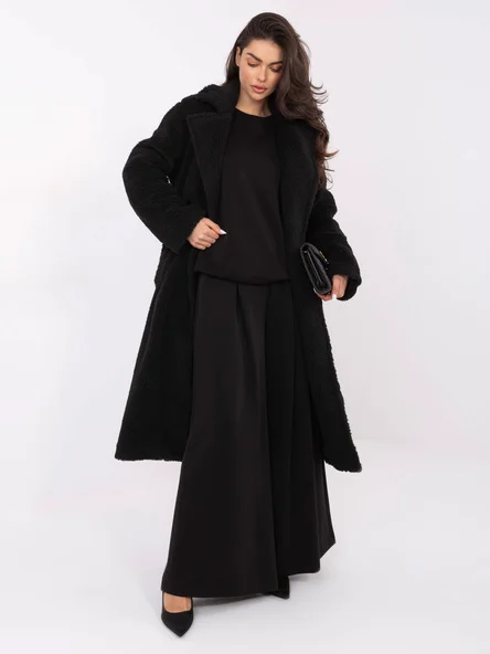 Pantaloni Dama Larga, Guler inalt, MOOIJ, Negru Casual