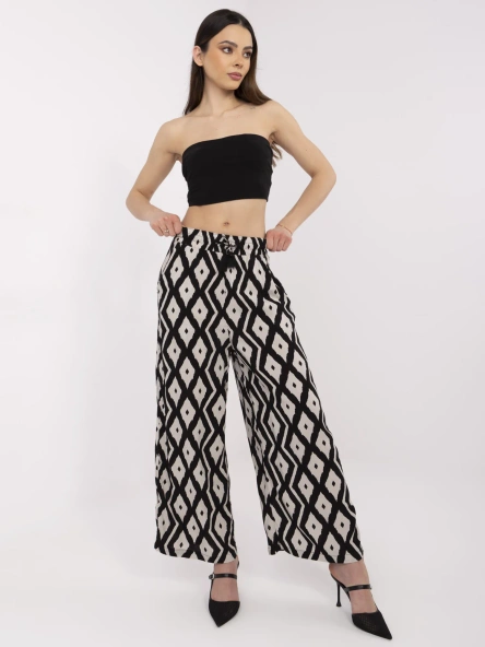 Pantaloni Dama Geometric, Larga, Sublevel, Negru Casual