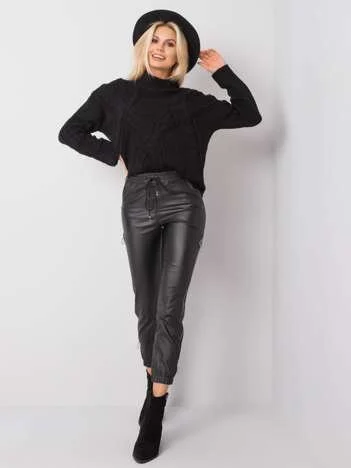Pantaloni Dama Lunga, Mansete elastice, ITALY MODA, Negru de Petrecere