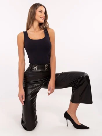 Pantaloni Dama Dreapta, Guler inalt, Trendy. ING, Negru Casual