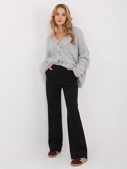 Pantaloni Dama Larga, Guler inalt, RUE PARIS, Negru Eleganta Office