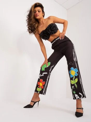 Pantaloni Dama Larga, Guler inalt, ITALY MODA, Negru Casual