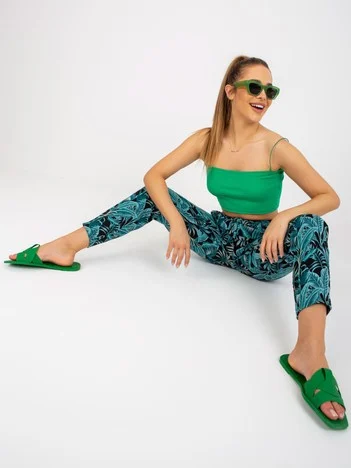 Pantaloni Dama Imprimat, Dreapta, Sublevel, Verde Casual Marimi Mari