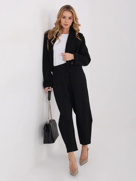 Pantaloni Dama Conica, Guler inalt, RUE PARIS, Negru Eleganta Office