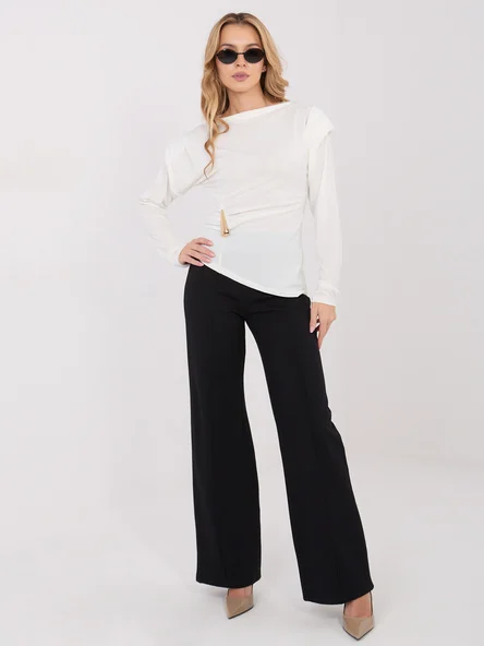 Pantaloni Dama Larga, Guler inalt, RUE PARIS, Negru Eleganta Office
