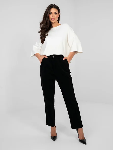 Pantaloni Dama Conica, Guler inalt, ITALY MODA, Negru Casual