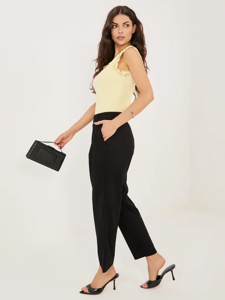 Pantaloni Dama Lunga, Conica, RUE PARIS, Negru Eleganta Office