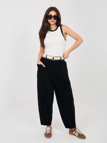 Pantaloni Dama Conica, Guler inalt, RUE PARIS, Negru Casual