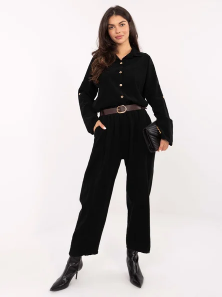 Pantaloni Dama Larga, Guler inalt, ITALY MODA, Negru Casual