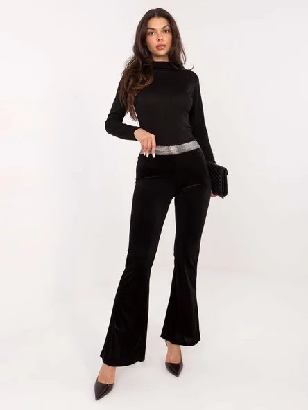 Pantaloni Dama Lejera, Guler inalt, ITALY MODA, Negru de Petrecere