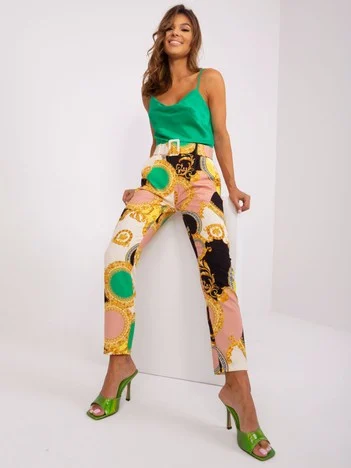 Pantaloni Dama Elegant, Guler inalt, ITALY MODA, Bej de Petrecere Marimi Mari