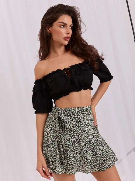 Fusta Dama Mini, Floral, Vinceotto, Bej Casual