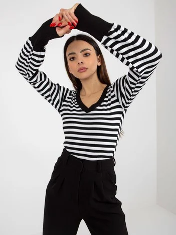 Bluza Dama Maneca lunga, Dungi, BASIC FEEL GOOD, Alb Casual