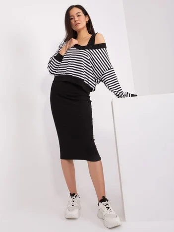 Compleu Dama Midi, Dungi, My Red Lips, Alb Casual