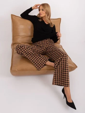 Pantaloni Dama Larga, Guler inalt, LAKERTA, Camel Eleganta Office