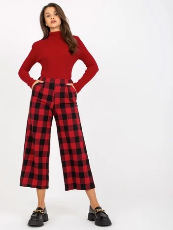 Pantaloni Dama Carouri, Larga, LAKERTA, Rosu Eleganta Office