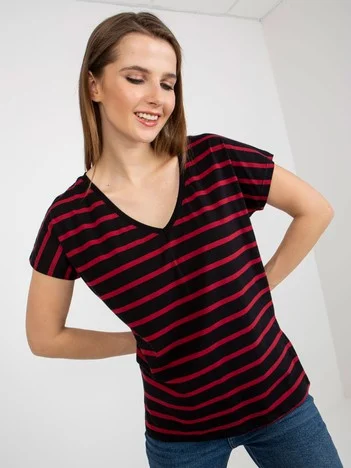 Tricou Dama Mini, Dungi, BASIC FEEL GOOD, Rosu Casual