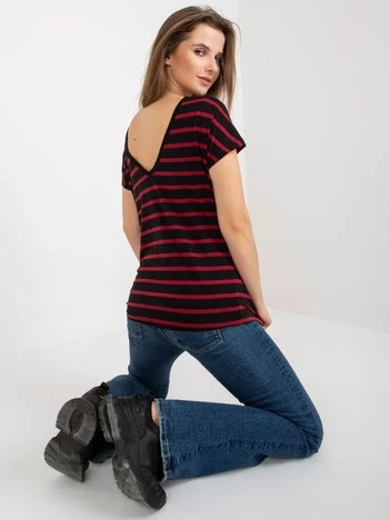 Tricou Dama Mini, Dungi, BASIC FEEL GOOD, Rosu Casual
