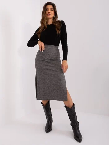 Fusta Dama Midi, Guler inalt, LAKERTA, Negru Eleganta Office