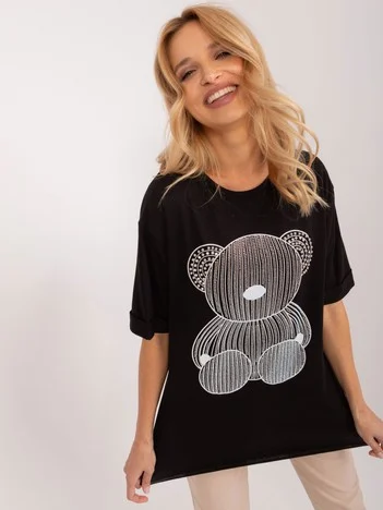 Tricou Dama Mini, Decolteu rotund, MINT, Negru Casual