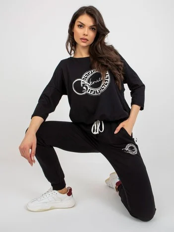 Compleu Dama Maneca 3/4, Mansete elastice, RELEVANCE, Negru Casual
