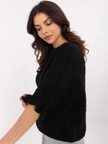 Pulover Dama Maneca 3/4, Decolteu rotund, ITALY MODA, Negru Eleganta Office
