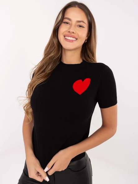 Pulover Dama Mini, Decolteu rotund, JELISJELIS, Negru Casual