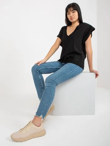 Tricou Dama Mini, Decolteu in V, Mayflies, Negru Casual Marimi Mari