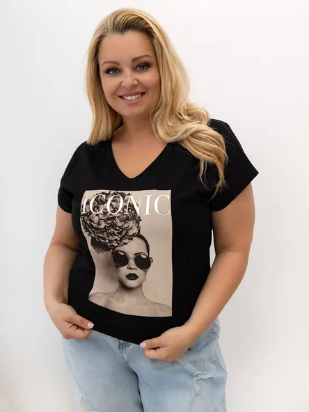Tricou Dama Mini, Decolteu in V, RELEVANCE, Negru