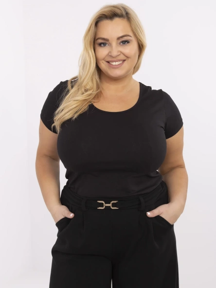Tricou Dama Mini, Decolteu rotund, RUE PARIS, Negru Casual Marimi Mari