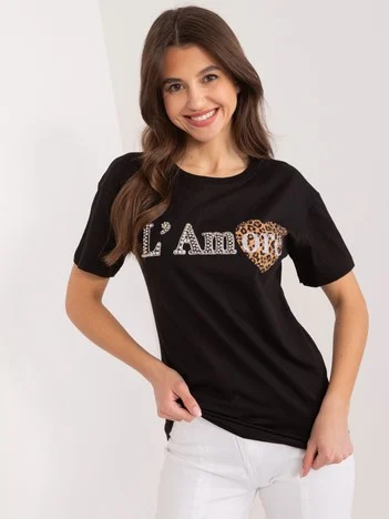 Tricou Dama Mini, Decolteu rotund, MINT, Negru Casual