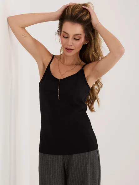 Top Dama Decolteu rotund, Cu bretele, Sublevel, Negru Casual