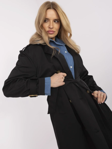 Palton Dama Maneca lunga, Guler inalt, Vinceotto, Negru Eleganta Office