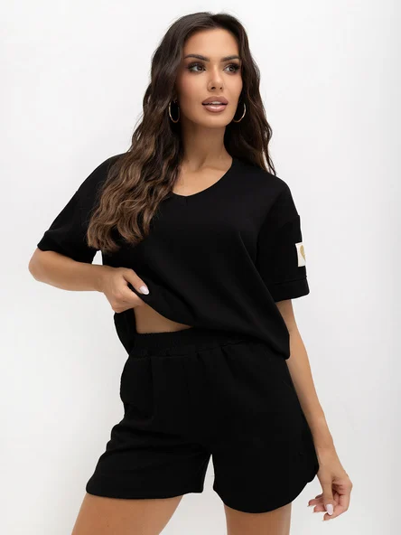 Compleu Dama Mini, Decolteu in V, ITALY MODA, Negru Casual