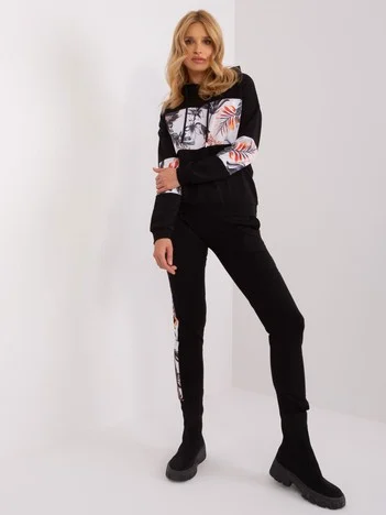 Compleu Dama Maneca lunga, Floral, RELEVANCE, Negru Casual