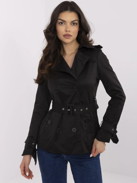 Palton Dama Mini, Guler inalt, Honey Winter, Negru Eleganta Office Marimi Mari