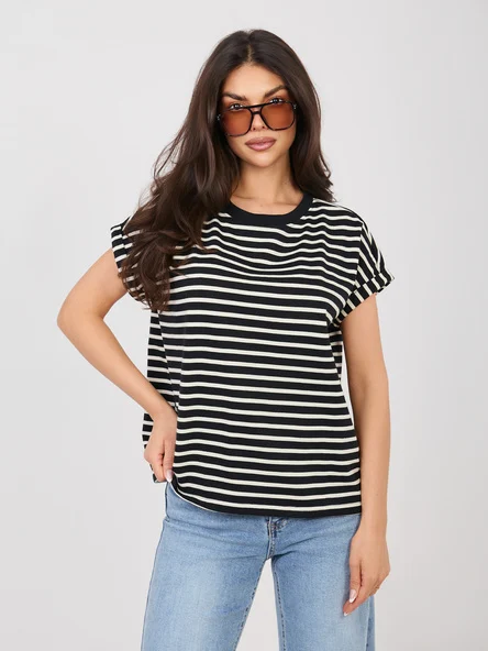 Tricou Dama Mini, Dungi, Sublevel, Negru Casual