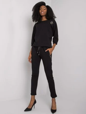 Compleu Dama Maneca 3/4, Decolteu rotund, RUE PARIS, Negru