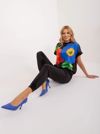 Compleu Dama Mini, Floral, RUE PARIS, Negru Casual
