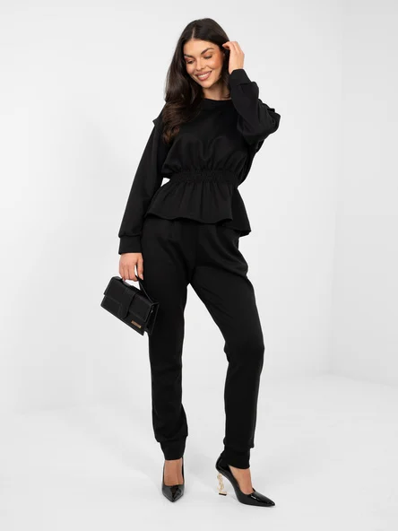 Compleu Dama Maneca lunga, Mansete elastice, RUE PARIS, Negru Eleganta Office